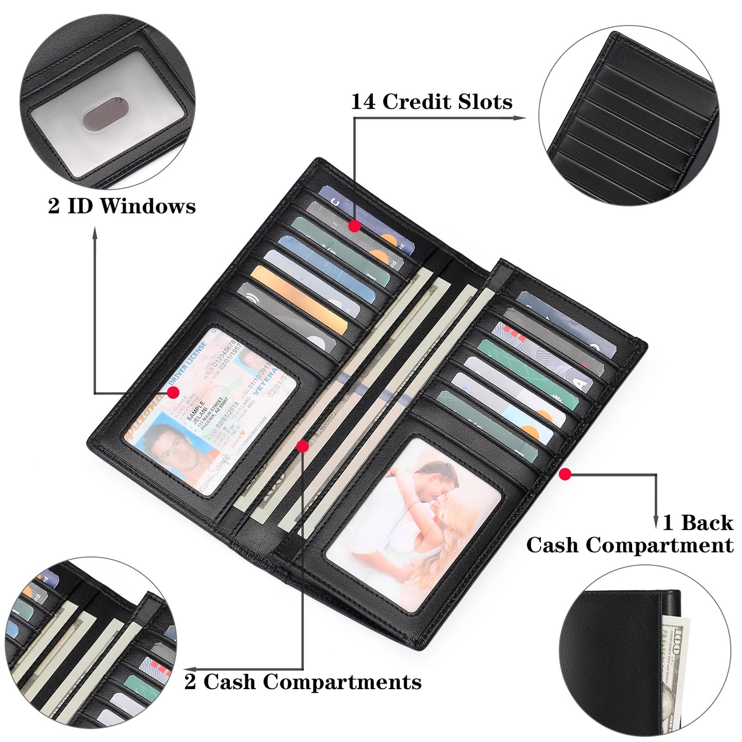 FALAN MULE Wallet for Men Genuine Leather RFID Blocking Slim Wallet with Long Bifold Credit Card Holder for Men