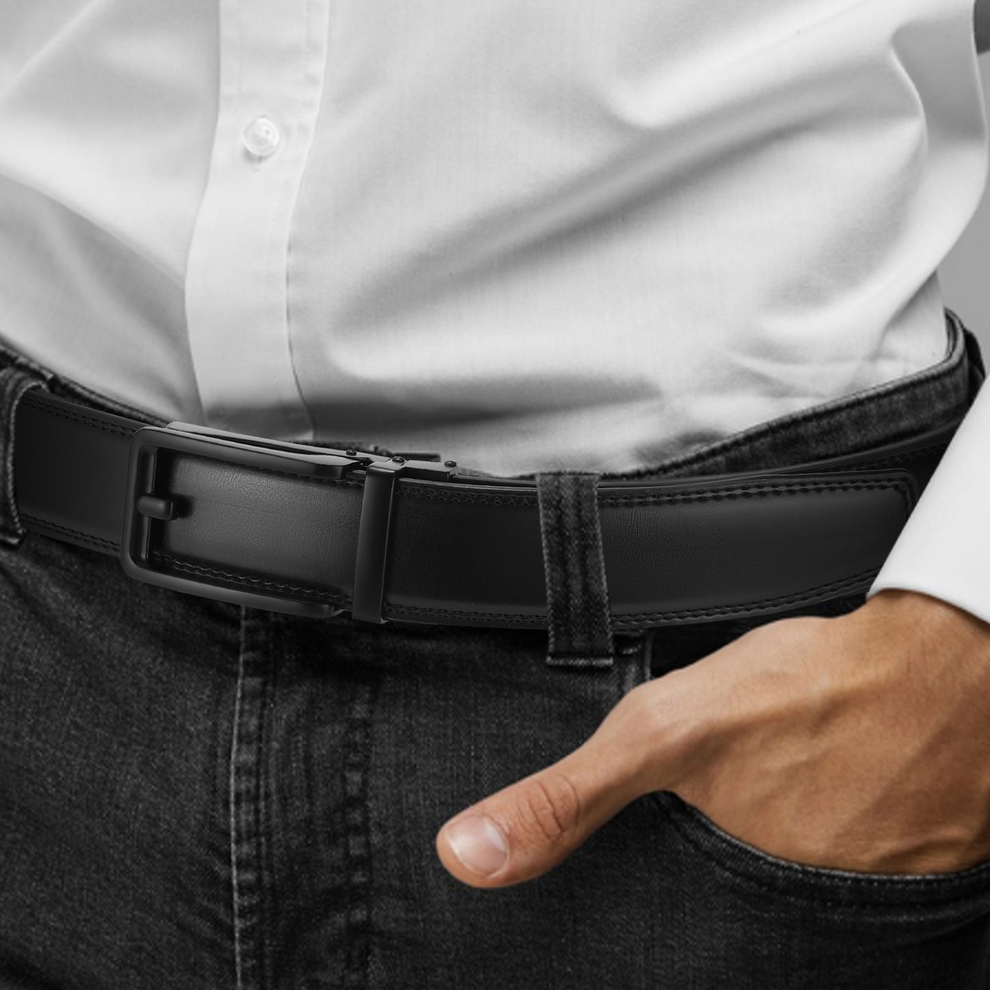 FALAN MULE Mens Belt Leather Ratchet Belt For Men Dress and Casual with Adjustable Buckle, Trim to Fit,Gift Box