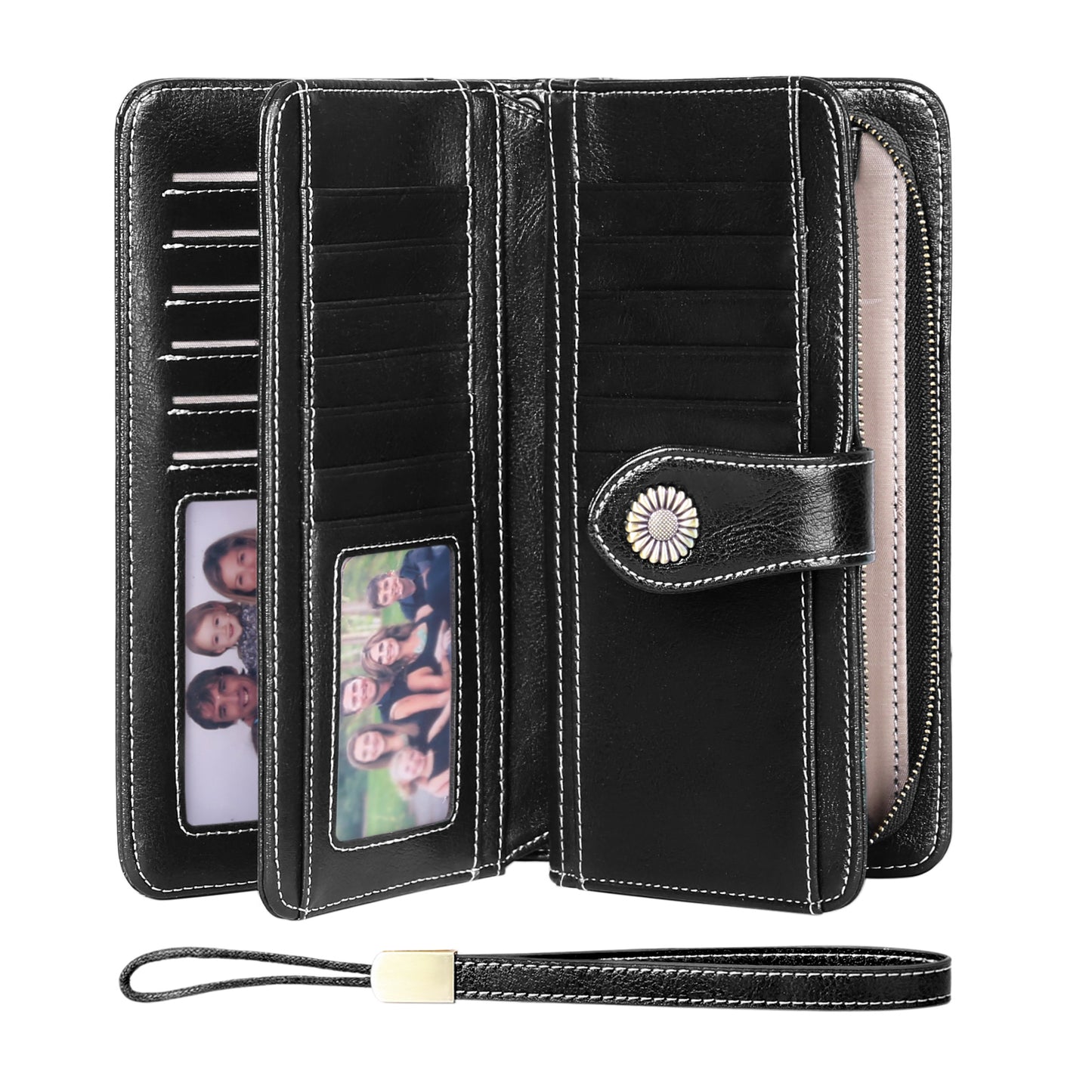 FALAN MULE Wristlet Wallets for Women Genuine Leather RFID Blocking Large Capacity Trifold Ladies Wallet