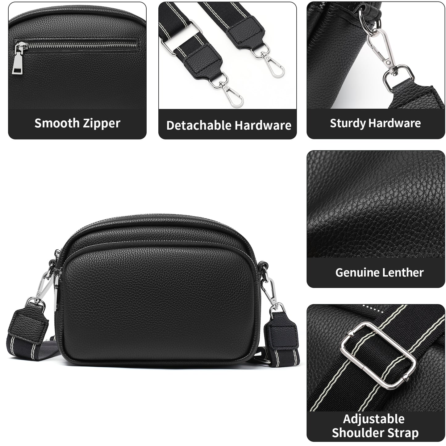 FALAN MULE Small Crossbody Bag for Women Trendy Design Genuine Leather Shoulder Handbags with Adjustable Strap