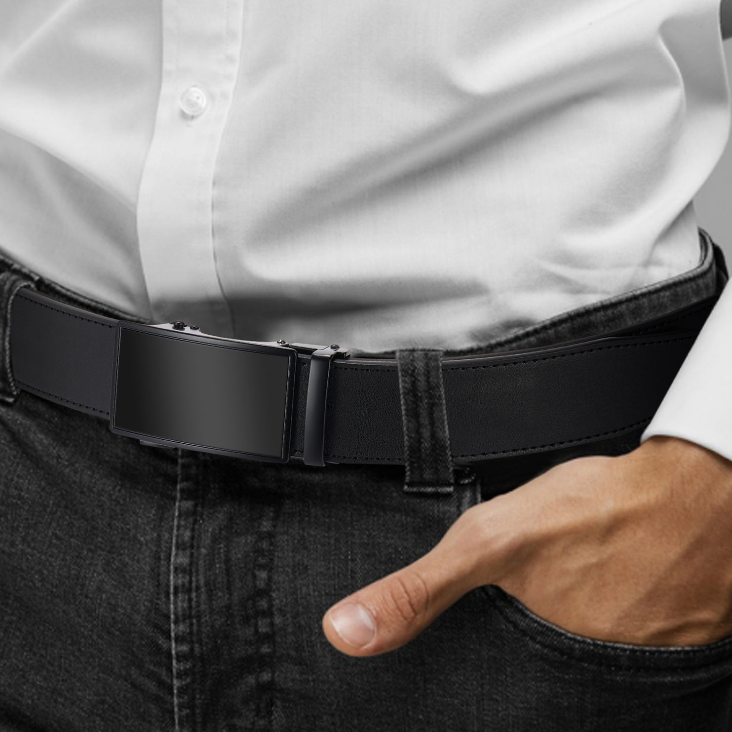 FALAN MULE Mens Belt Leather Ratchet Belt For Men Casual with Adjustable Buckle, Trim to Fit，Elegant Gift Box