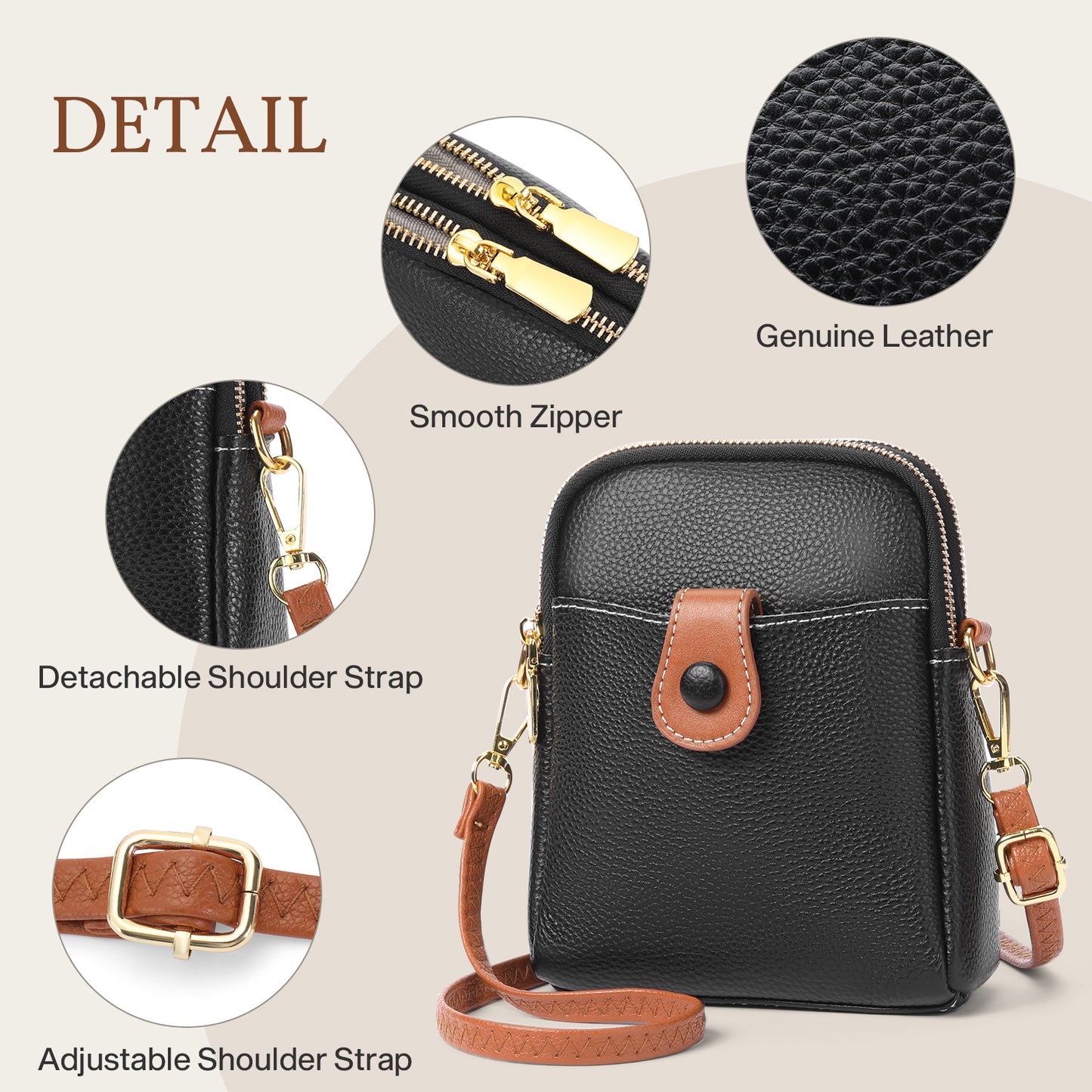 FALAN MULE Cell Phone Purses Small Genuine Leather with Adjustable Strap Crossbody Bags for Women