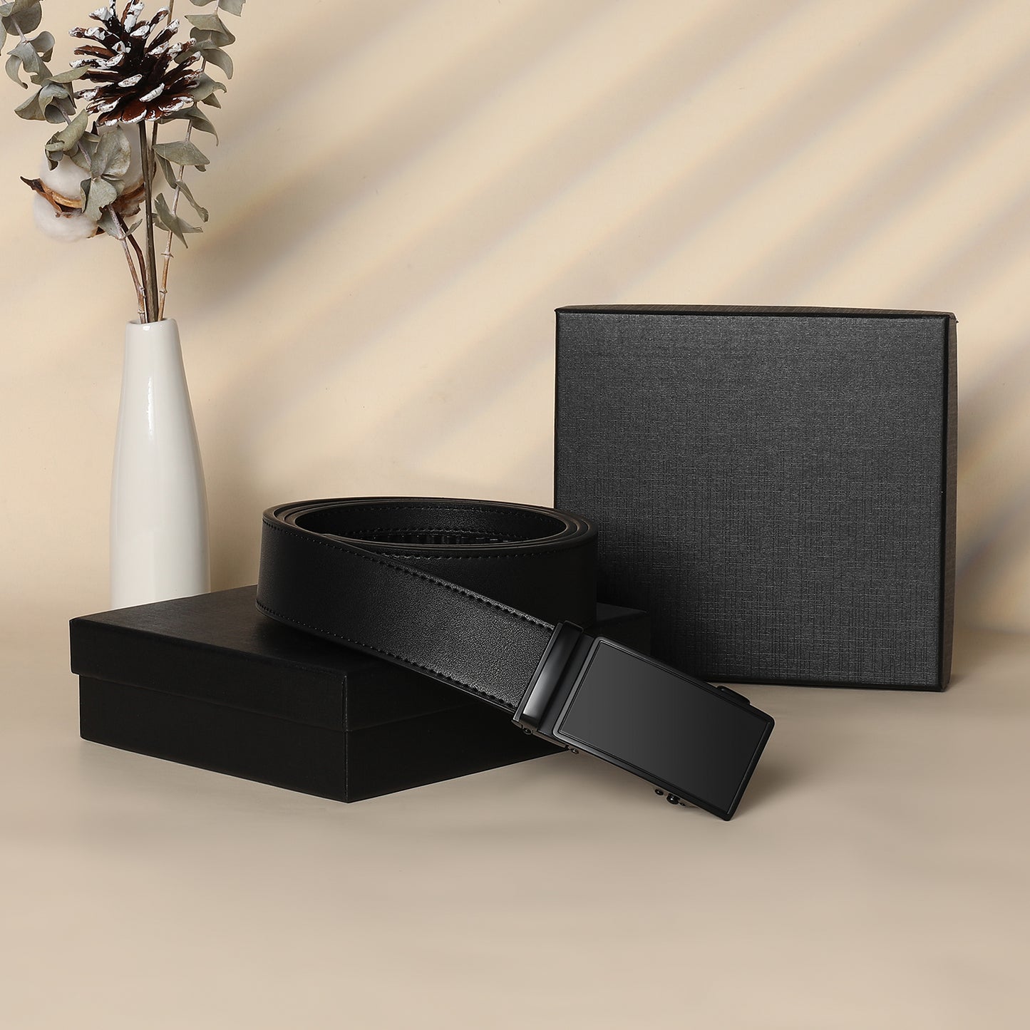 FALAN MULE Mens Belt Leather Ratchet Belt For Men Casual with Adjustable Buckle, Trim to Fit，Elegant Gift Box