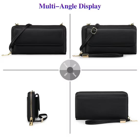 FALAN MULE Wallet for Women Phone Clutch RFID Blocking Vegan Leather Wristlet Purse Large Capacity Long Credit Card Holder with Grip Hand Strap