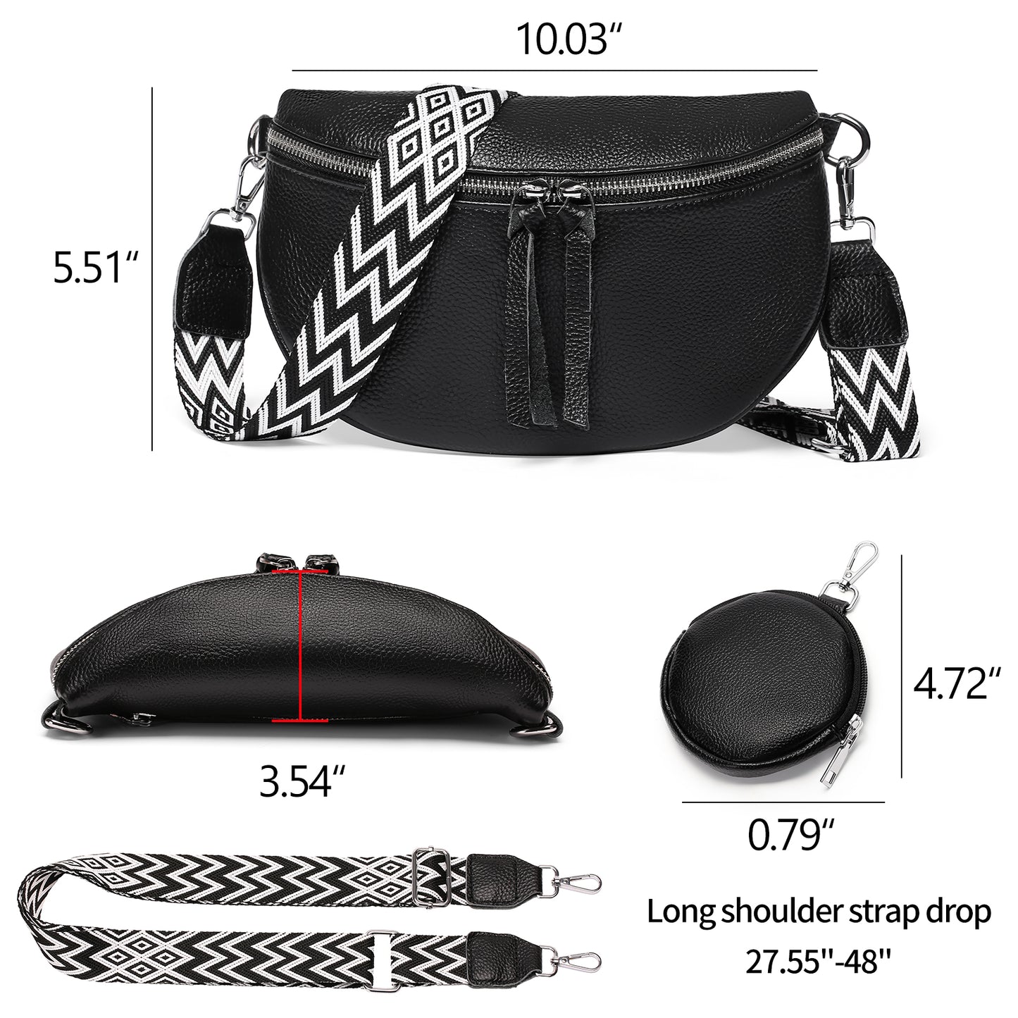 FALAN MULE Crossbody Bag for Women Genuine Leather Trendy Design Fanny Pack with Adjustable Strap