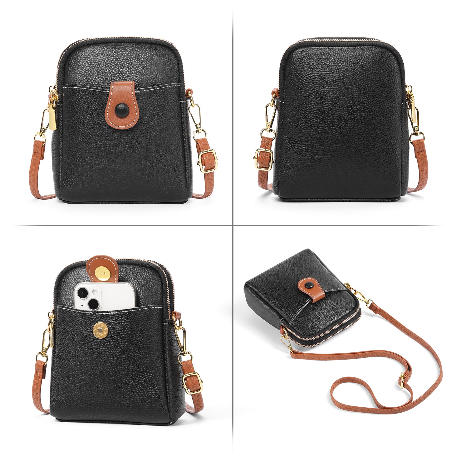 FALAN MULE Cell Phone Purses Small Genuine Leather with Adjustable Strap Crossbody Bags for Women