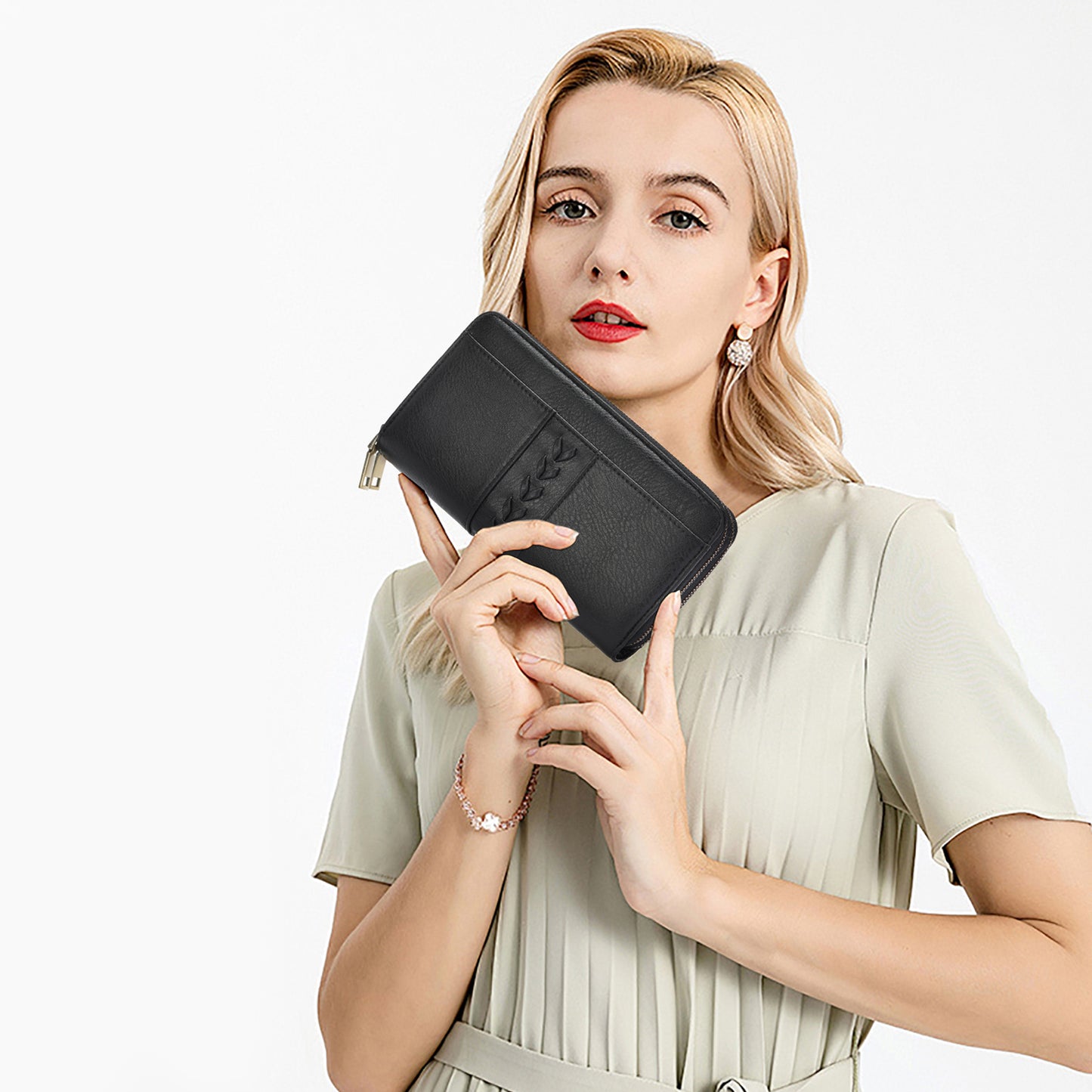 FALAN MULE Wallet for Women RFID Blocking Leather Large Capacity Zip Around Ladies Card Holdr Phone Purse Wristlet