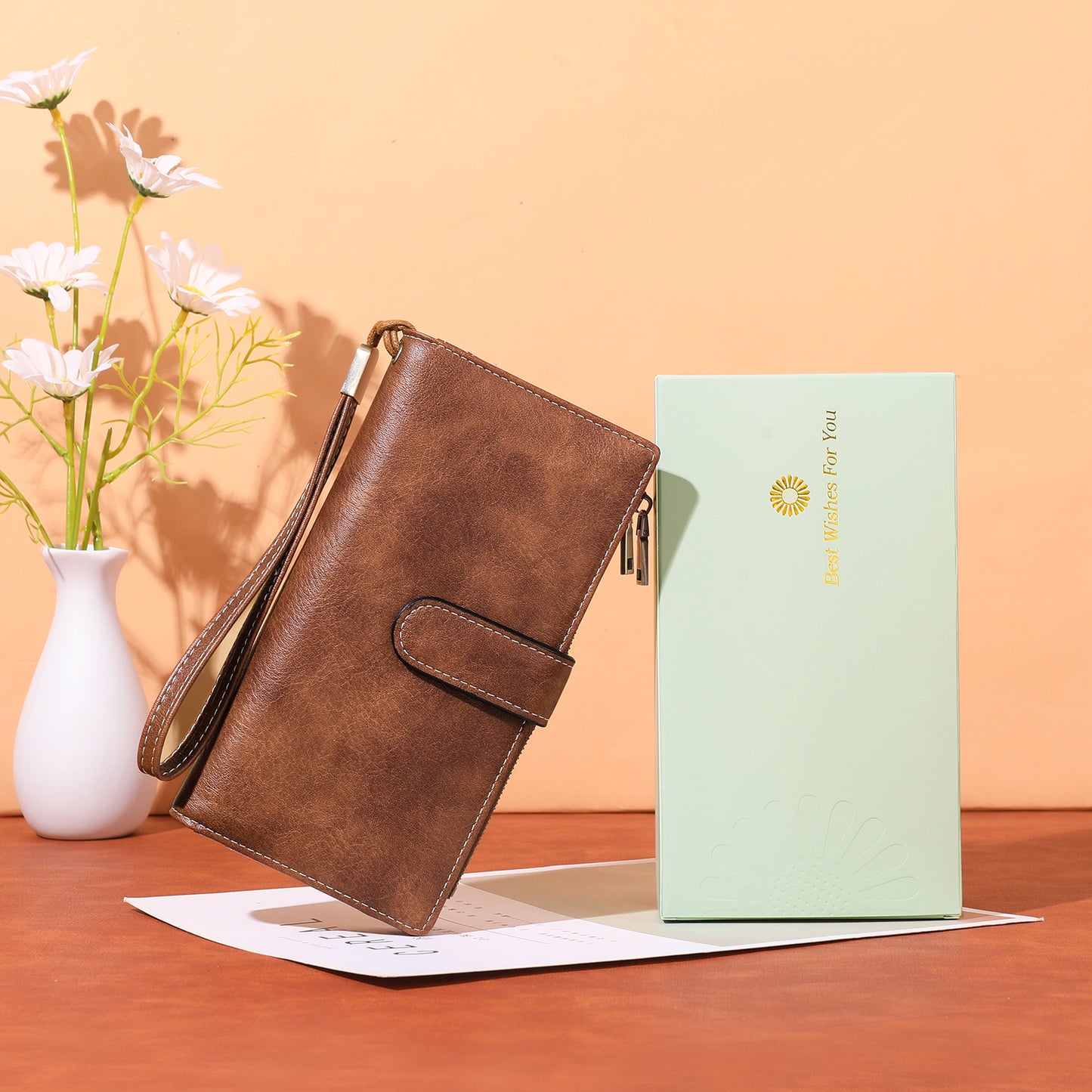 FALAN MULE Women Leather Wallet Large Capacity Bifold RFID Blocking Card Holder with Double Zipper Coin Pocket