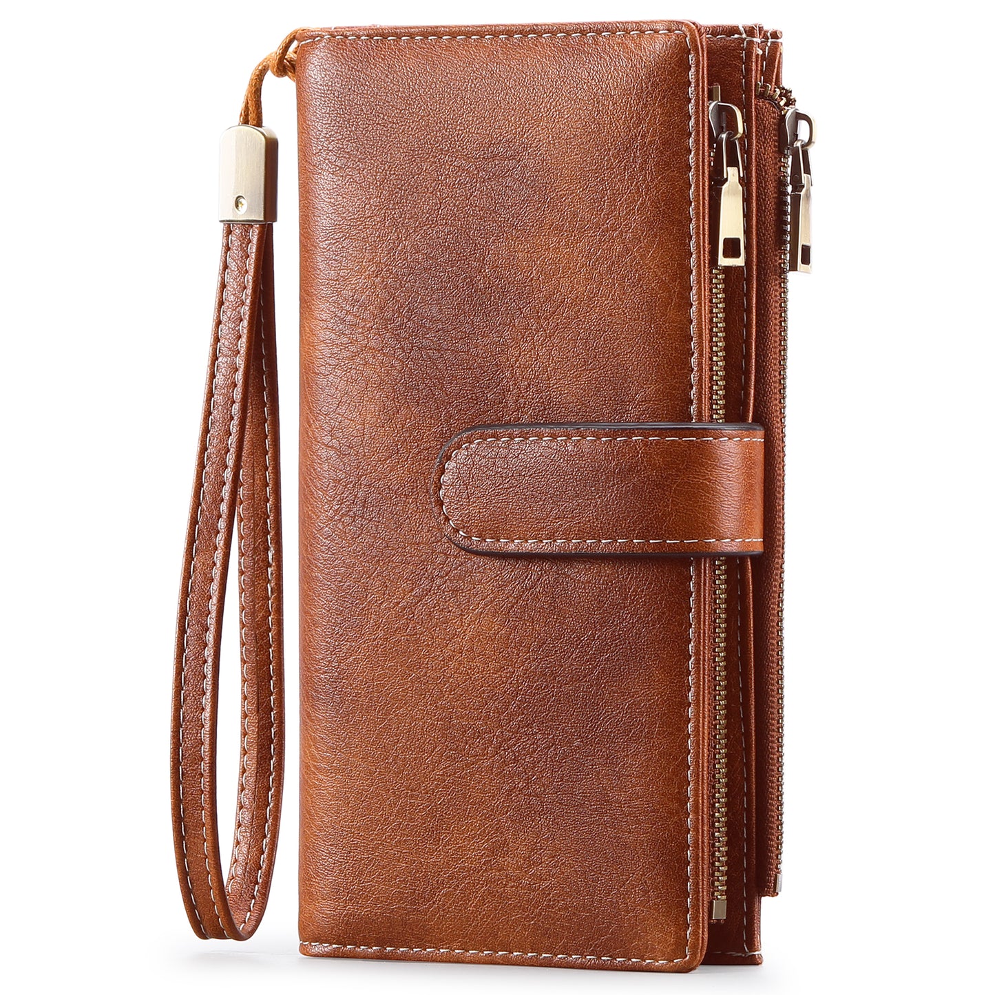 FALAN MULE Women Leather Wallet Large Capacity Bifold RFID Blocking Card Holder with Double Zipper Coin Pocket