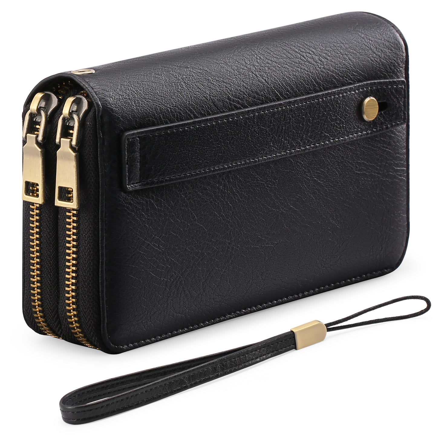 FALAN MULE Wallet for Women Double Zipper Phone Clutch RFID Blocking Vegan Leather Wristlet Purse Large Capacity Long Credit Card Holder with Grip Hand Strap