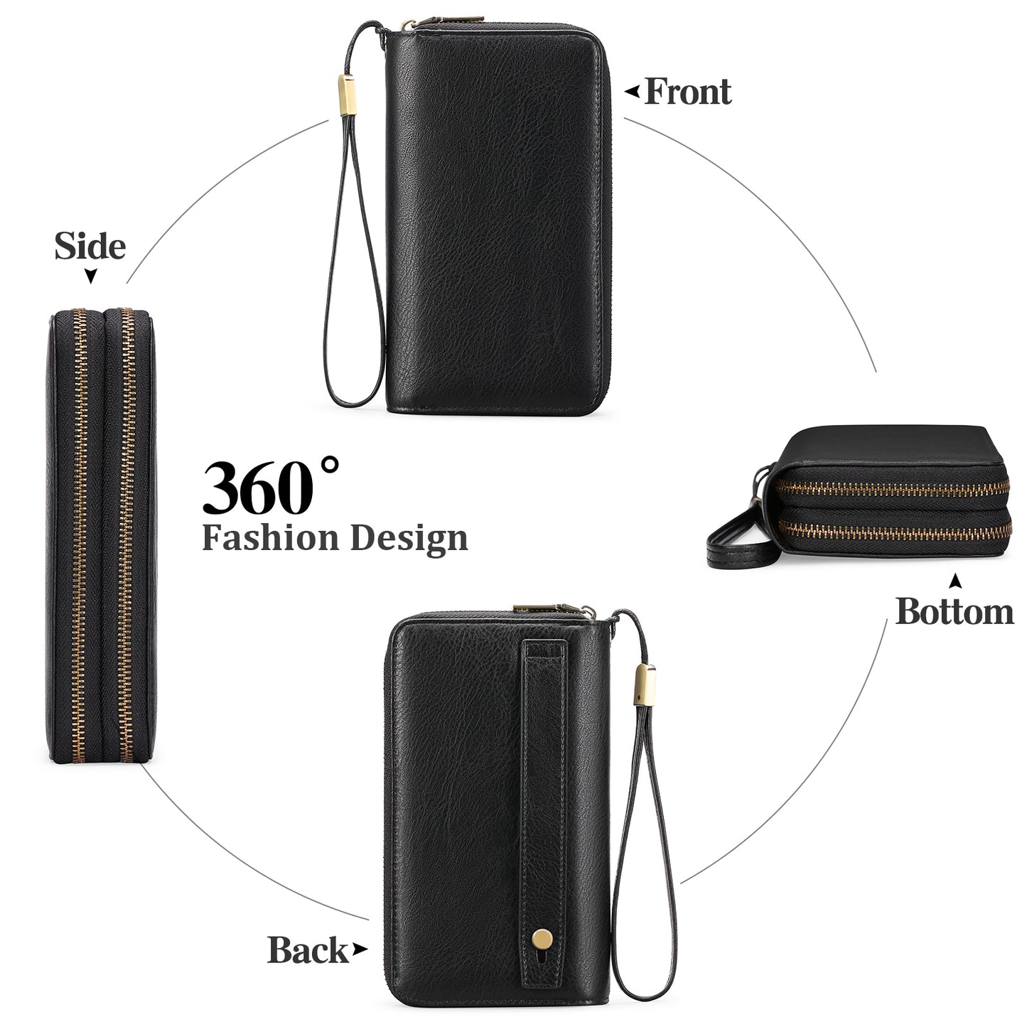 FALAN MULE Wallet for Women Double Zipper Phone Clutch RFID Blocking Vegan Leather Wristlet Purse Large Capacity Long Credit Card Holder with Grip Hand Strap