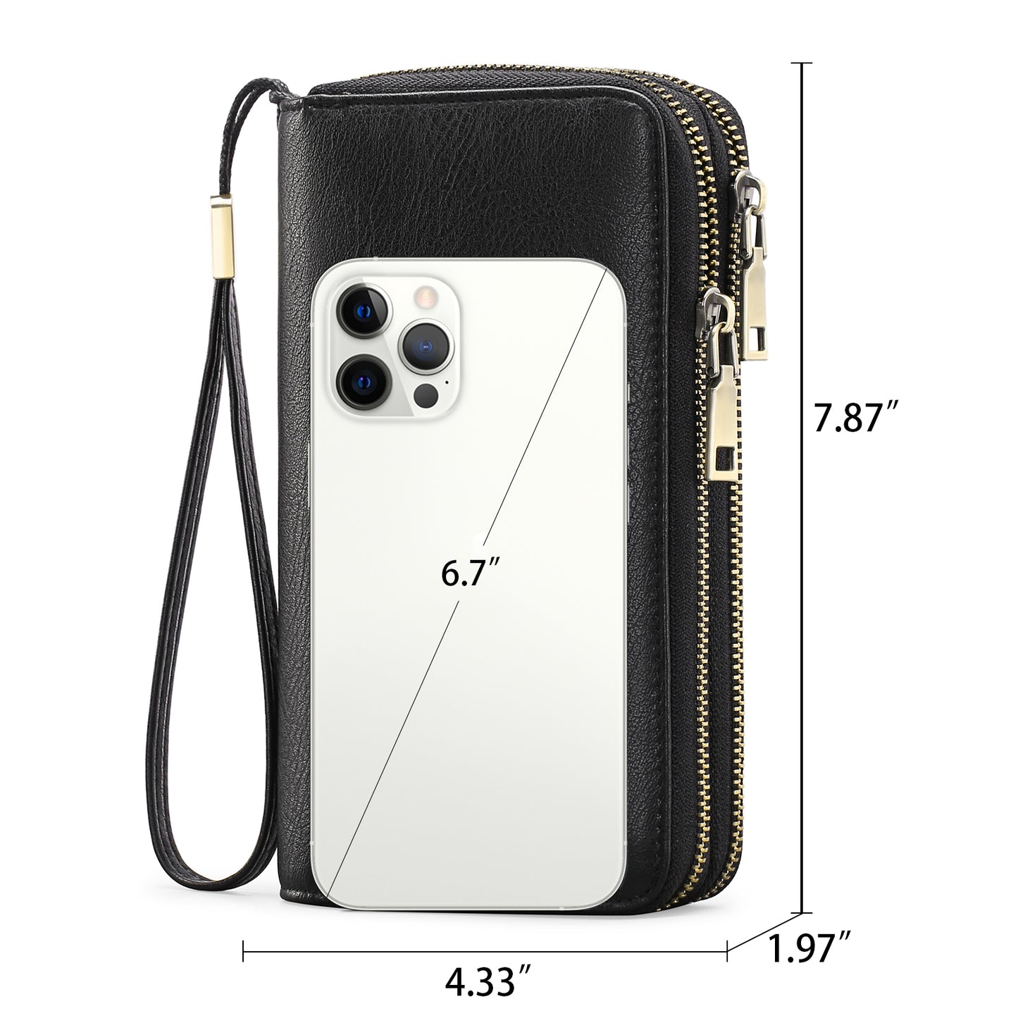 FALAN MULE Wallet for Women Double Zipper Phone Clutch RFID Blocking Vegan Leather Wristlet Purse Large Capacity Long Credit Card Holder with Grip Hand Strap