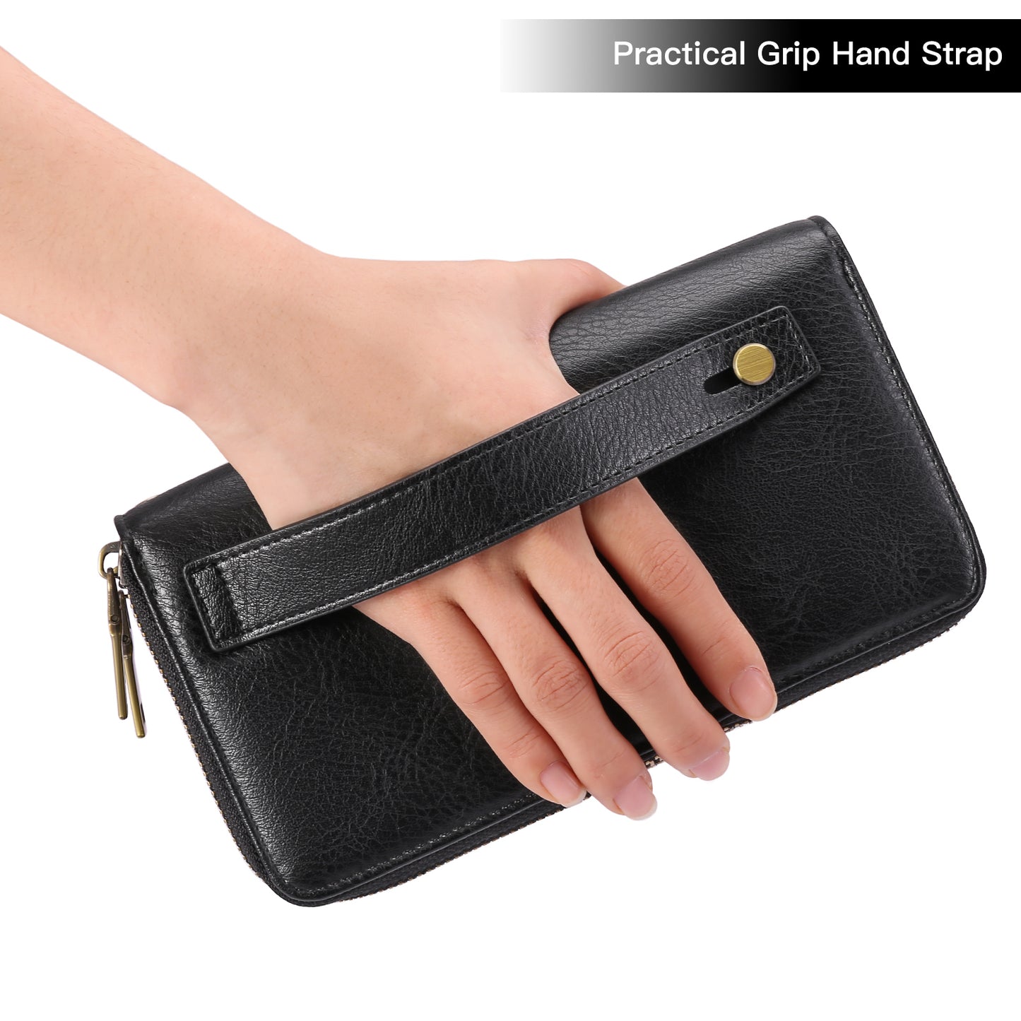 FALAN MULE Wallet for Women Double Zipper Phone Clutch RFID Blocking Vegan Leather Wristlet Purse Large Capacity Long Credit Card Holder with Grip Hand Strap