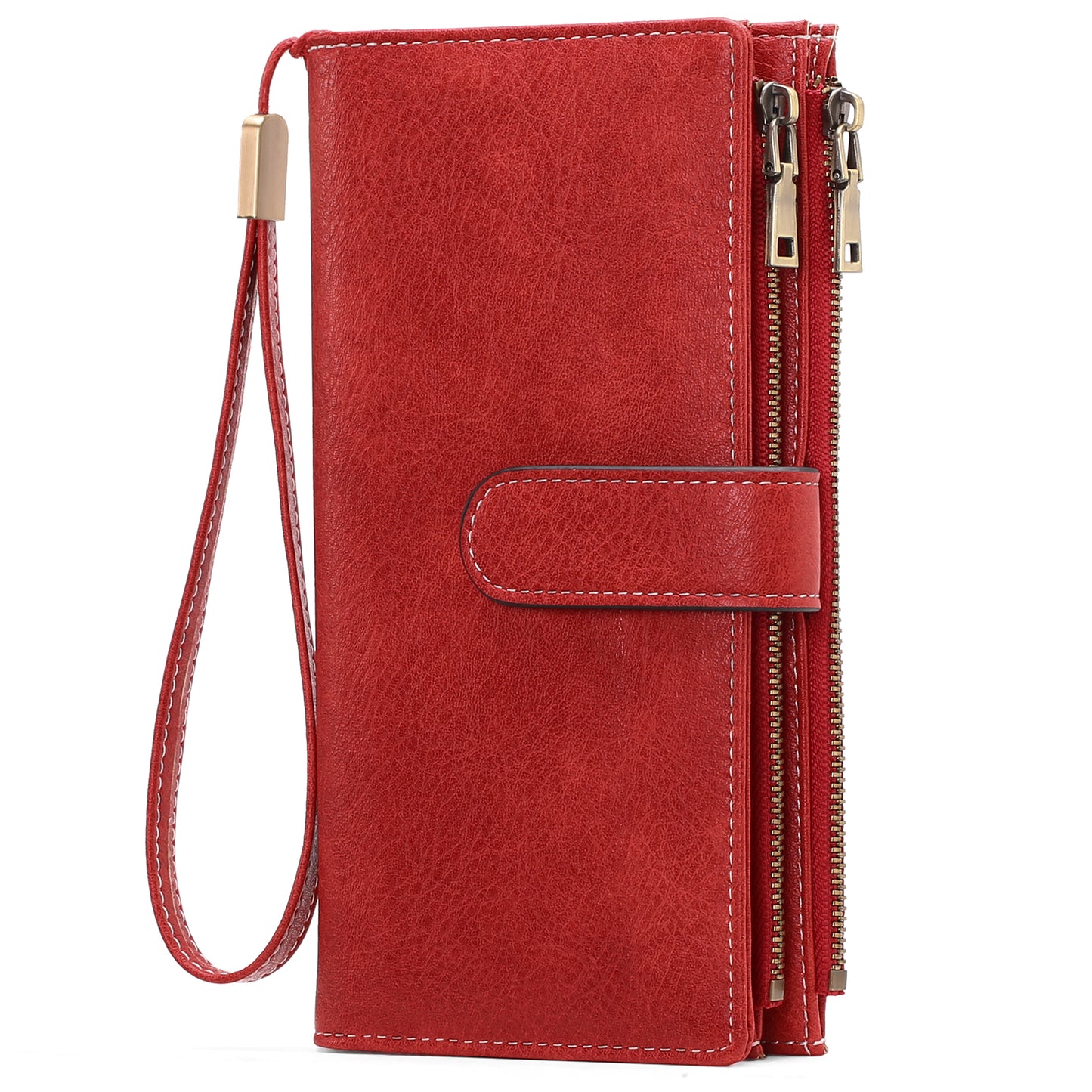 FALAN MULE Women Leather Wallet Large Capacity Bifold RFID Blocking Card Holder with Double Zipper Coin Pocket