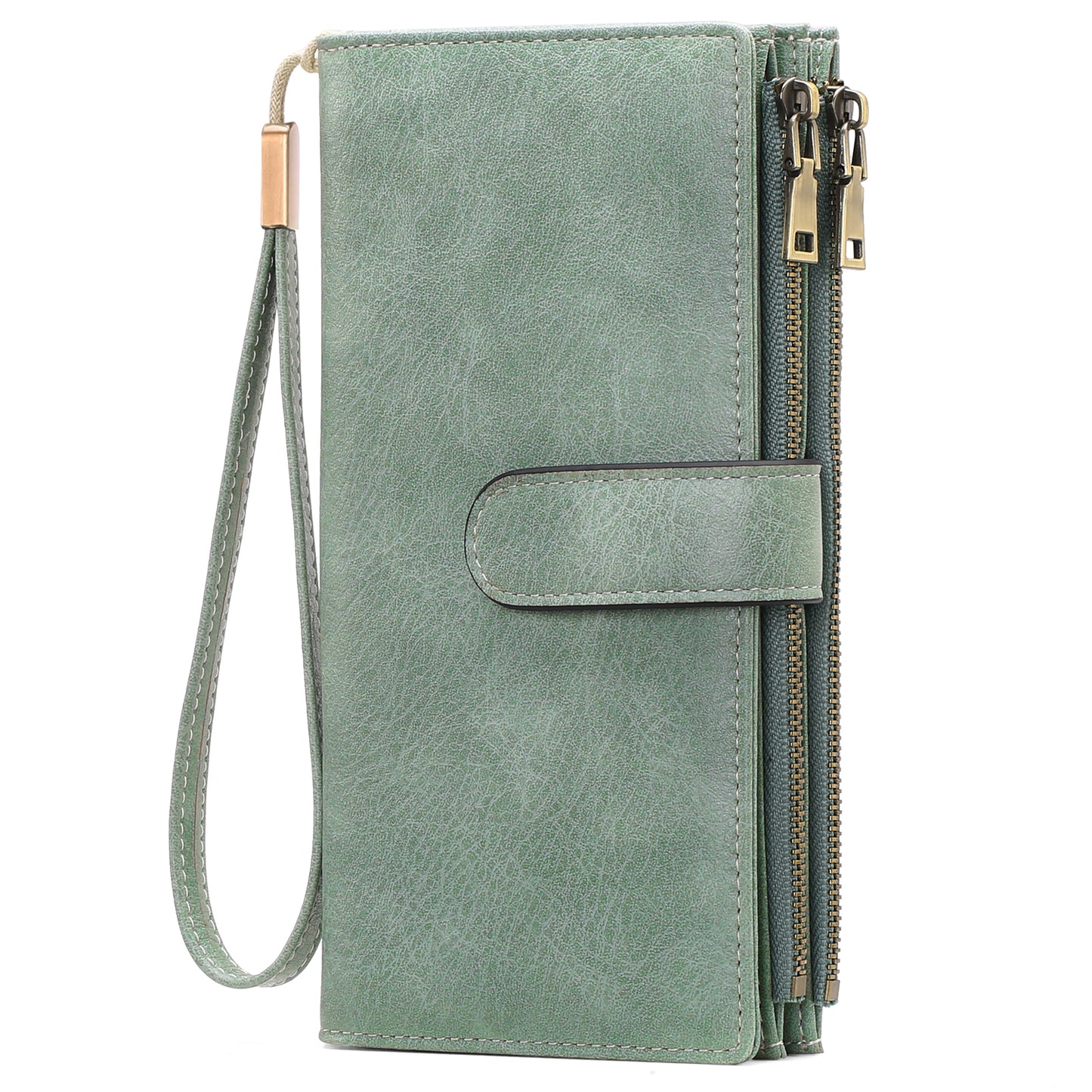 FALAN MULE Women Leather Wallet Large Capacity Bifold RFID Blocking Card Holder with Double Zipper Coin Pocket