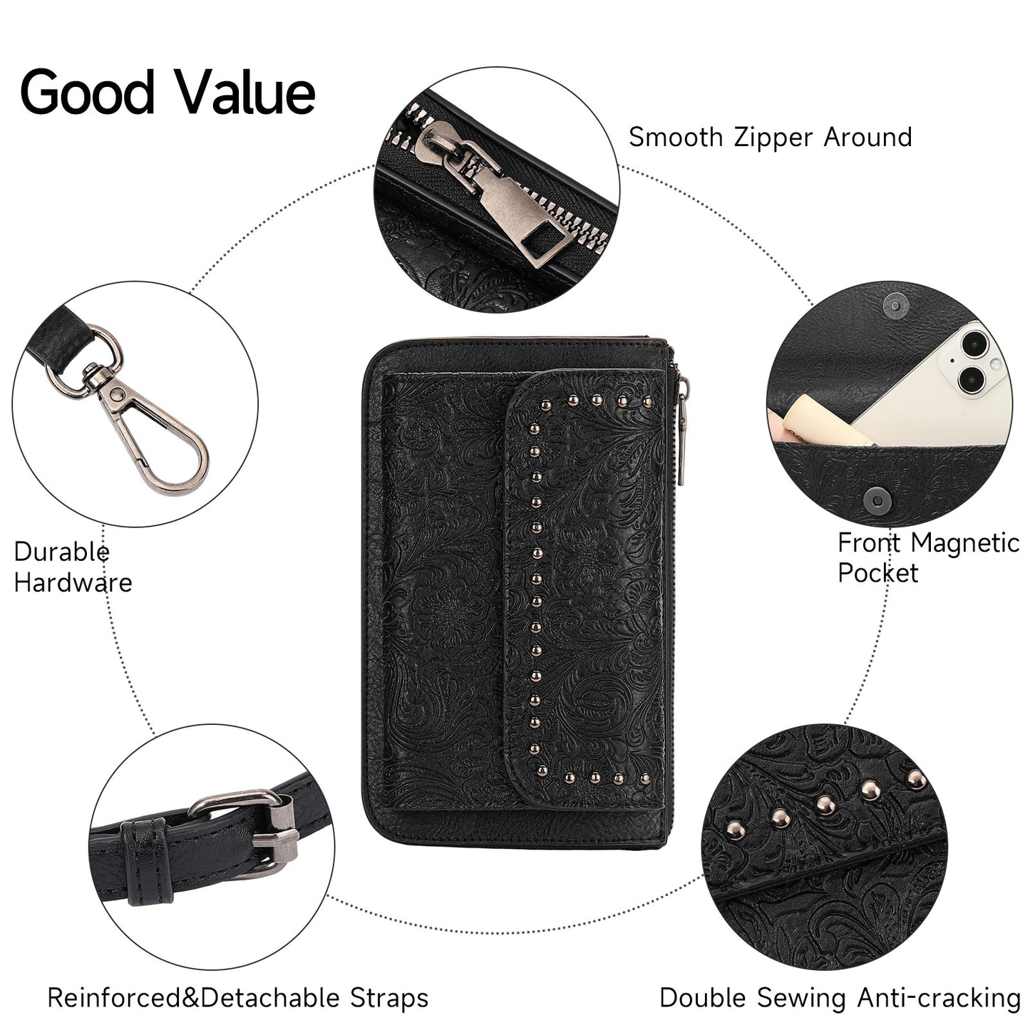 FALAN MULE Small Crossbody Bags for Women Vegan Leather Cell Phone Purse with Adjustable Strap