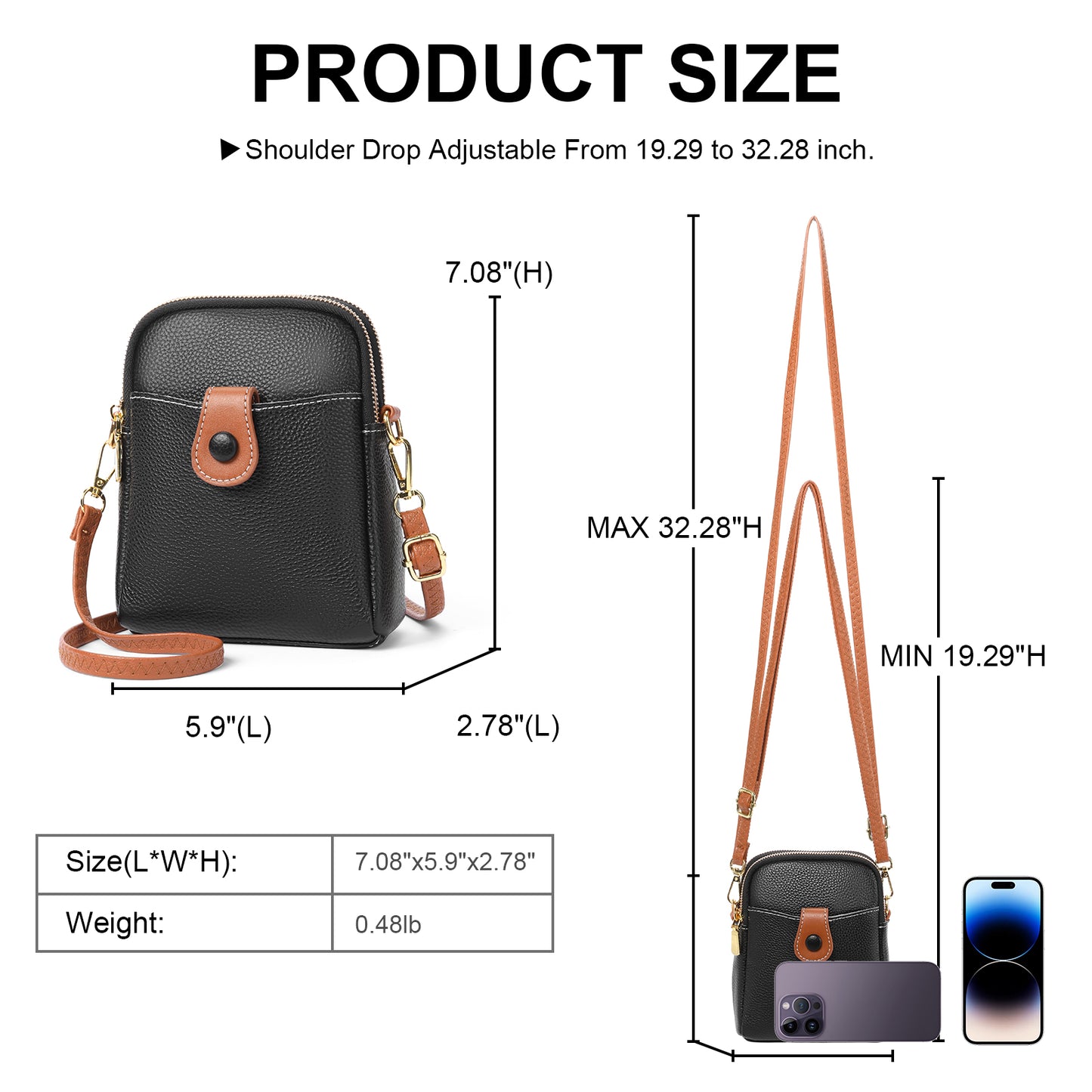 FALAN MULE Cell Phone Purses Small Genuine Leather with Adjustable Strap Crossbody Bags for Women