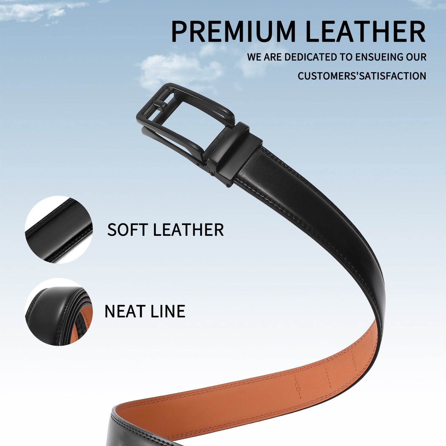 FALAN MULE Mens Belt Leather Ratchet Belt For Men Dress and Casual with Adjustable Buckle, Trim to Fit,Gift Box