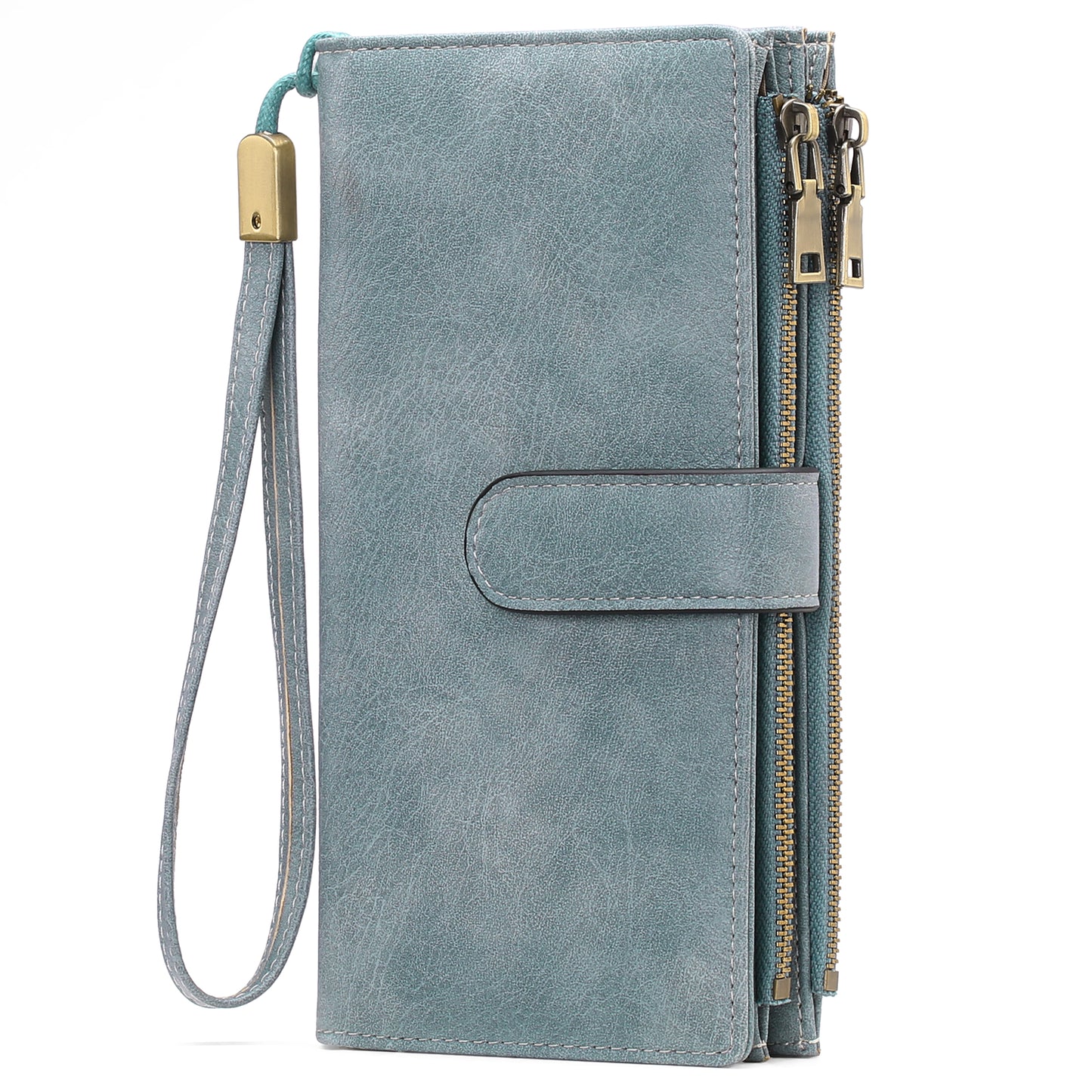 FALAN MULE Women Leather Wallet Large Capacity Bifold RFID Blocking Card Holder with Double Zipper Coin Pocket