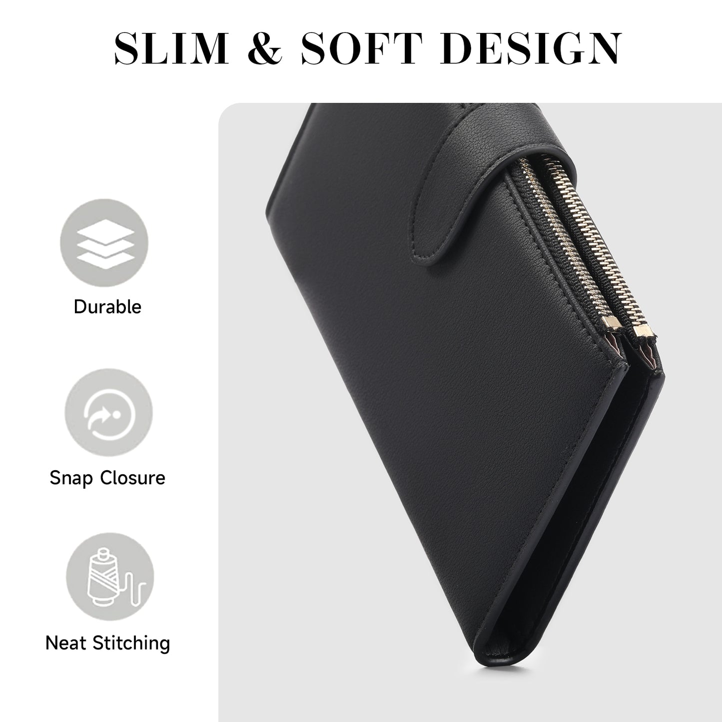FALAN MULE Wallet Women Multi Card Slim Leather RFID Blocking Credit Card Holder Wallet Purse with Zipper Pocket