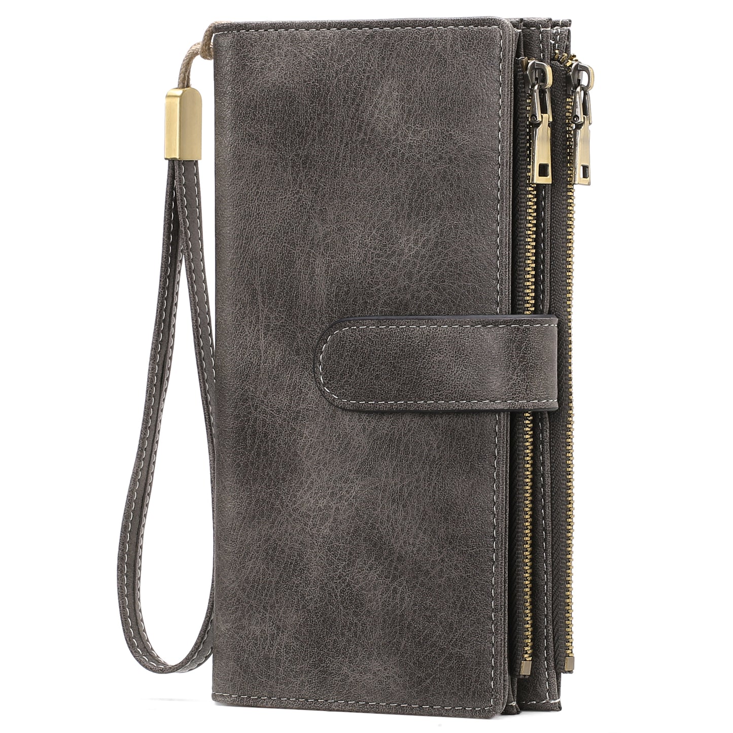 FALAN MULE Women Leather Wallet Large Capacity Bifold RFID Blocking Card Holder with Double Zipper Coin Pocket