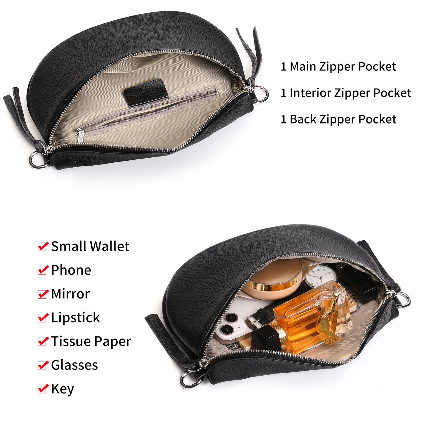 FALAN MULE Crossbody Bag for Women Genuine Leather Trendy Design Fanny Pack with Adjustable Strap