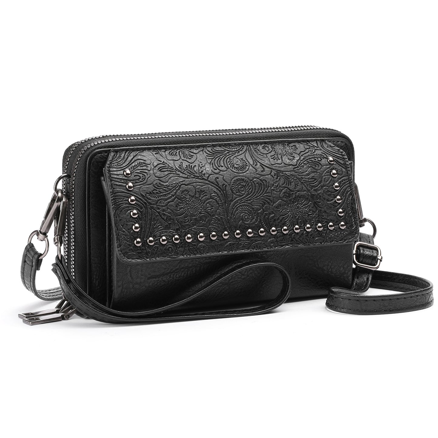 FALAN MULE Crossbody Bags for Women Small Leather Cell Phone Wallet Wristlet Purse with Zip Around 2 Strap