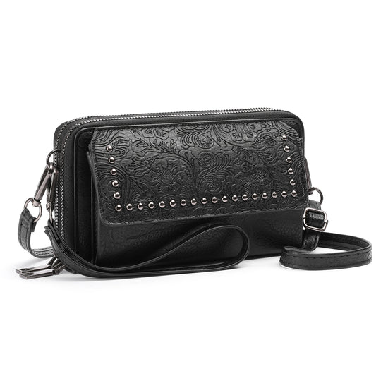 FALAN MULE Crossbody Bags for Women Small Leather Cell Phone Wallet Wristlet Purse with Zip Around 2 Strap