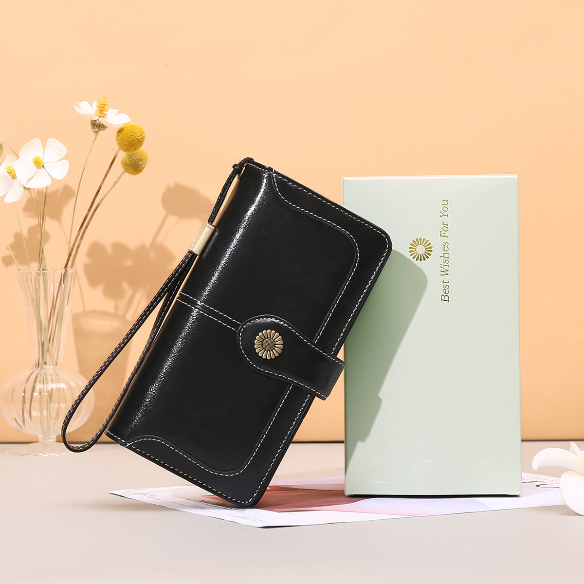 FALAN MULE Wristlet Wallets for Women Genuine Leather RFID Blocking Large Capacity Trifold Ladies Wallet