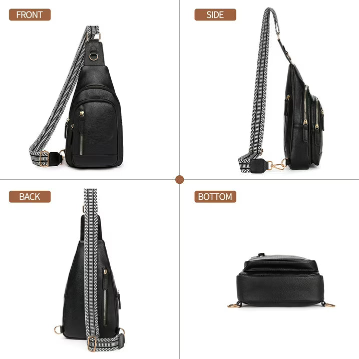 Falan Mule Sling Bag for Women Crossbody Purse Crossbody Bag Leather Chest Bag with Adjustable Guitar Strap for Travel