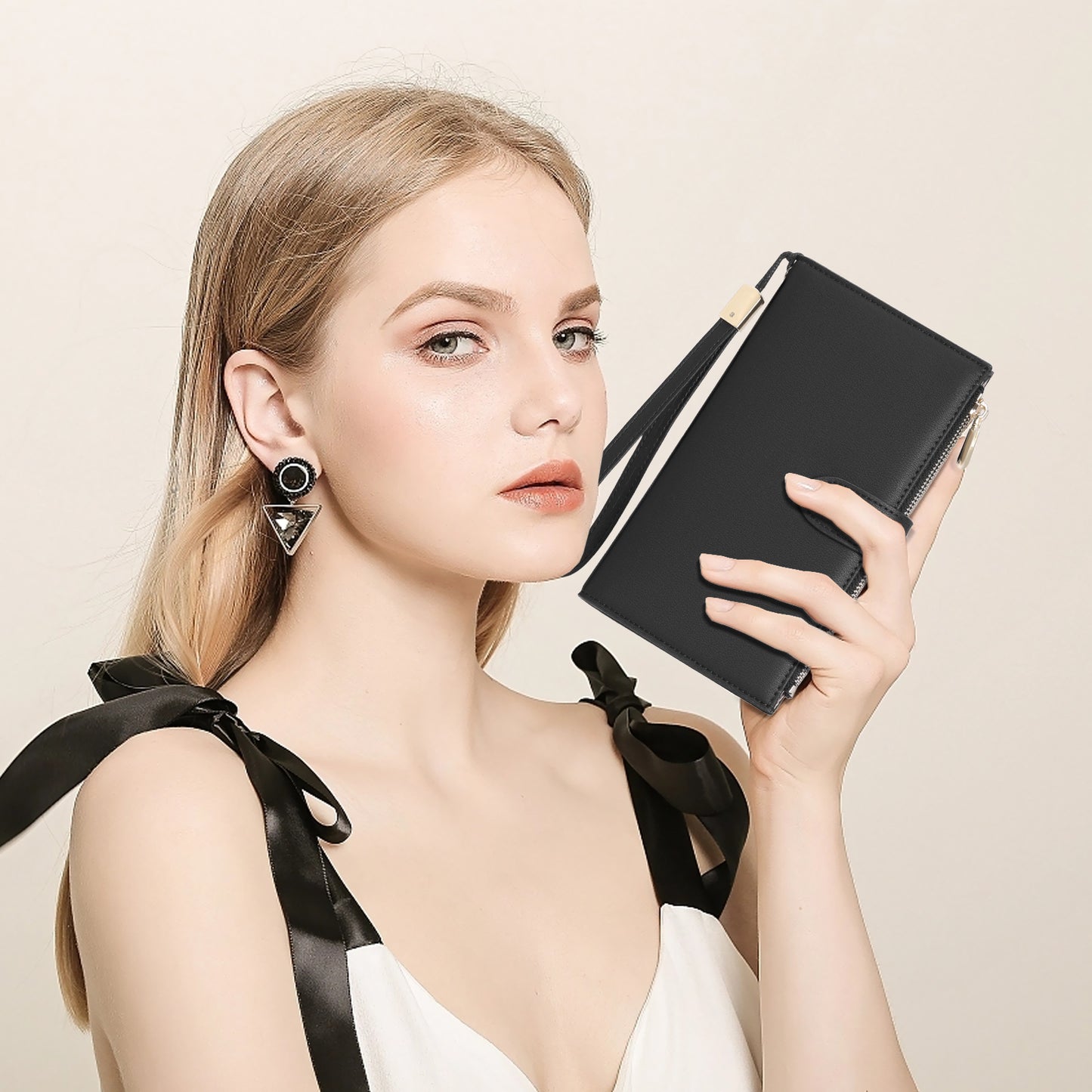 FALAN MULE Wallet Women Multi Card Slim Leather RFID Blocking Credit Card Holder Wallet Purse with Zipper Pocket