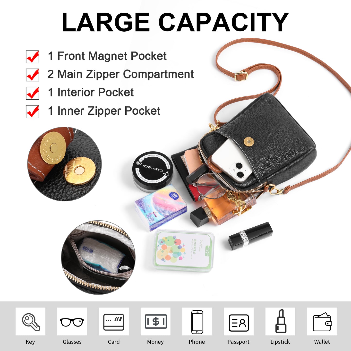 FALAN MULE Cell Phone Purses Small Genuine Leather with Adjustable Strap Crossbody Bags for Women