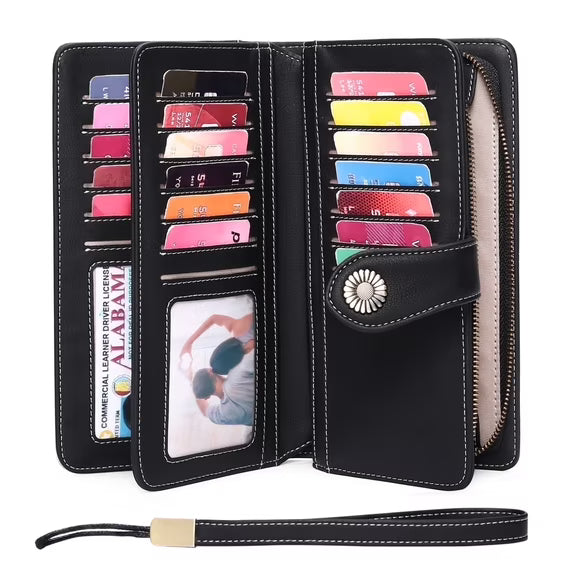 FALAN MULE Wristlet Wallets for Women Genuine Leather RFID Blocking Large Capacity Trifold Ladies Wallet
