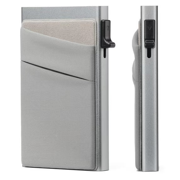 FALAN MULE Slim Smart Aluminum Card Holder Mens Wallet Minimalist Leather RFID Blocking Metal Pop Up Wallet