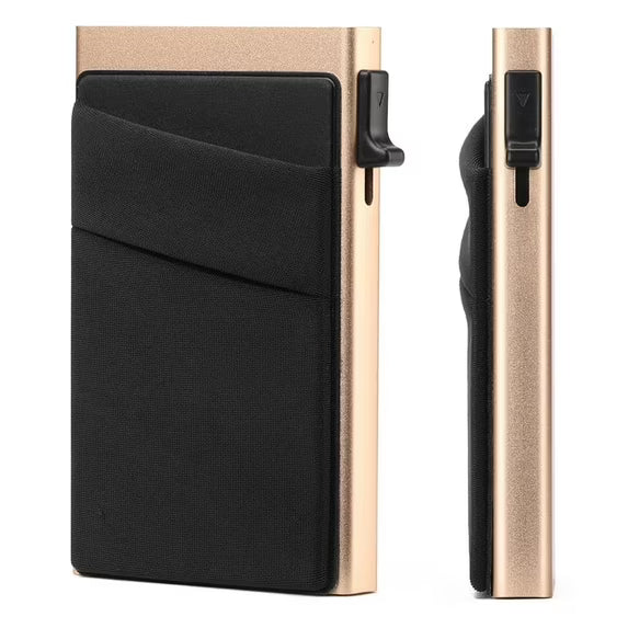FALAN MULE Slim Smart Aluminum Card Holder Mens Wallet Minimalist Leather RFID Blocking Metal Pop Up Wallet