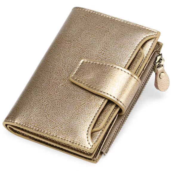 FALAN MULE Small Wallet for Women Genuine Leather Bifold Purse RFID Blocking Card Holder