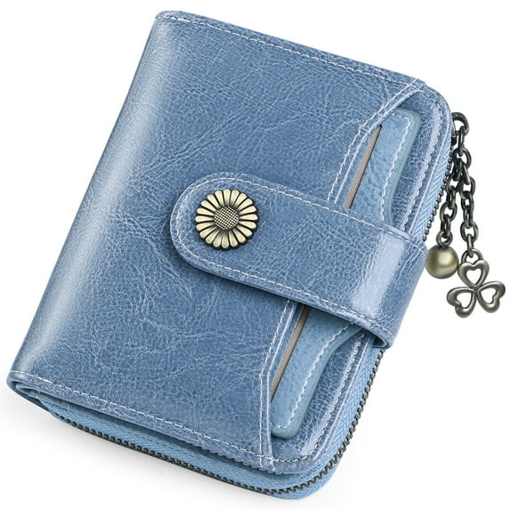 FALAN MULE Small Wallet for Women Leather RFID Blocking Bifold Zipper Pocket Card Holder with ID Window