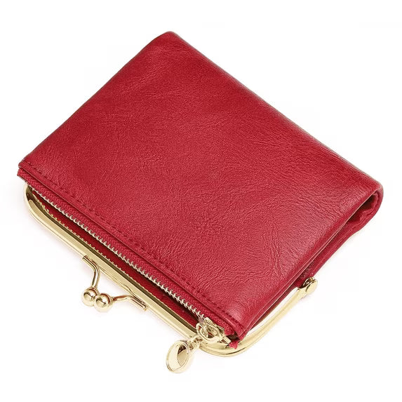 FALAN MULE Wallet Women Small RFID Blocking Bifold Leather Wallets for Women Vintage Coin Purse With Zipper and Kiss Lock