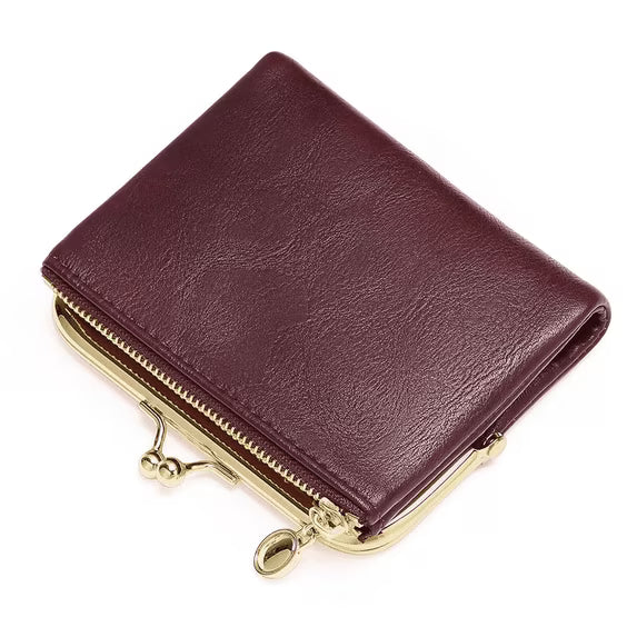 FALAN MULE Wallet Women Small RFID Blocking Bifold Leather Wallets for Women Vintage Coin Purse With Zipper and Kiss Lock