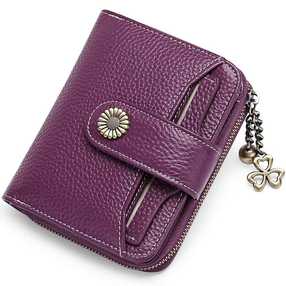 FALAN MULE Small Wallet for Women Leather RFID Blocking Bifold Zipper Pocket Card Holder with ID Window