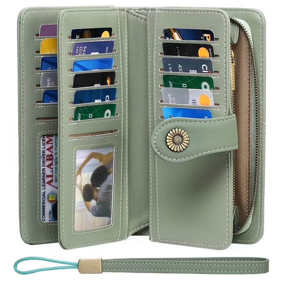 FALAN MULE Wristlet Wallets for Women Genuine Leather RFID Blocking Large Capacity Trifold Ladies Wallet