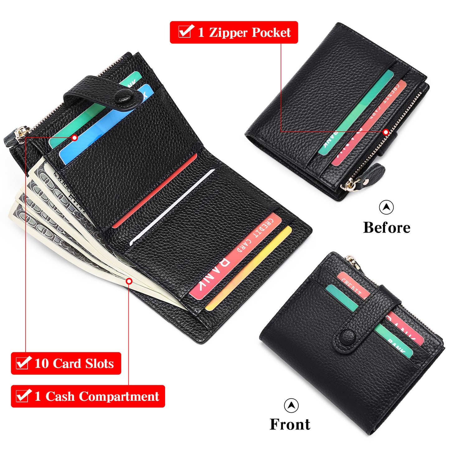 FALAN MULE Small Wallets for Women RFID Blocking Slim Bifold Leather Womens Wallet with Zipper Coin Purse