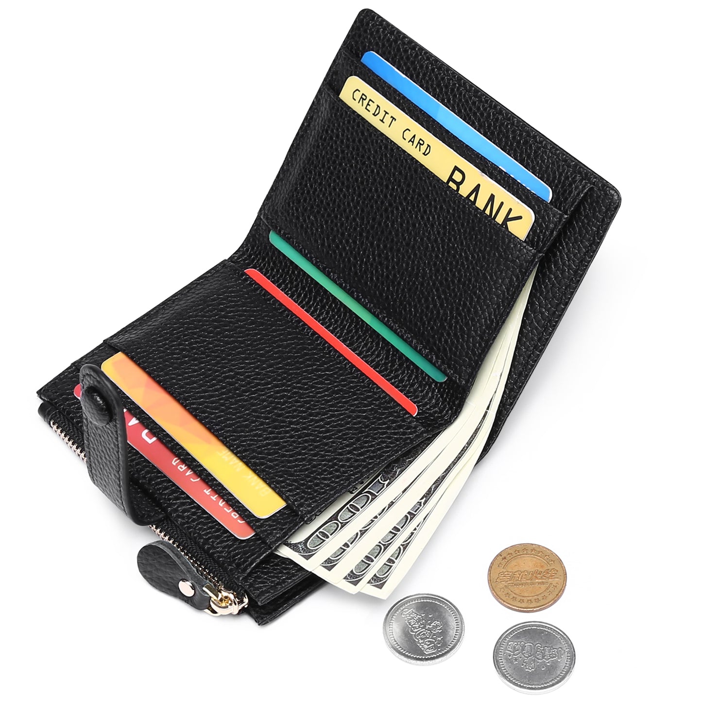 FALAN MULE Small Wallets for Women RFID Blocking Slim Bifold Leather Womens Wallet with Zipper Coin Purse