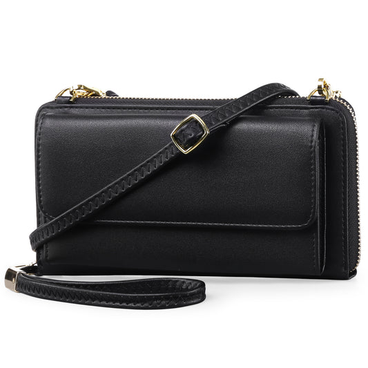 FALAN MULE Rfid Wallet Purse Wristlet Crossbody Bag for Women PU Leather Ladies Clutch with 2 Straps