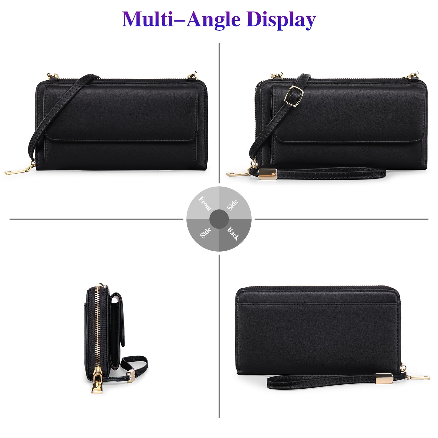 FALAN MULE Rfid Wallet Purse Wristlet Crossbody Bag for Women PU Leather Ladies Clutch with 2 Straps