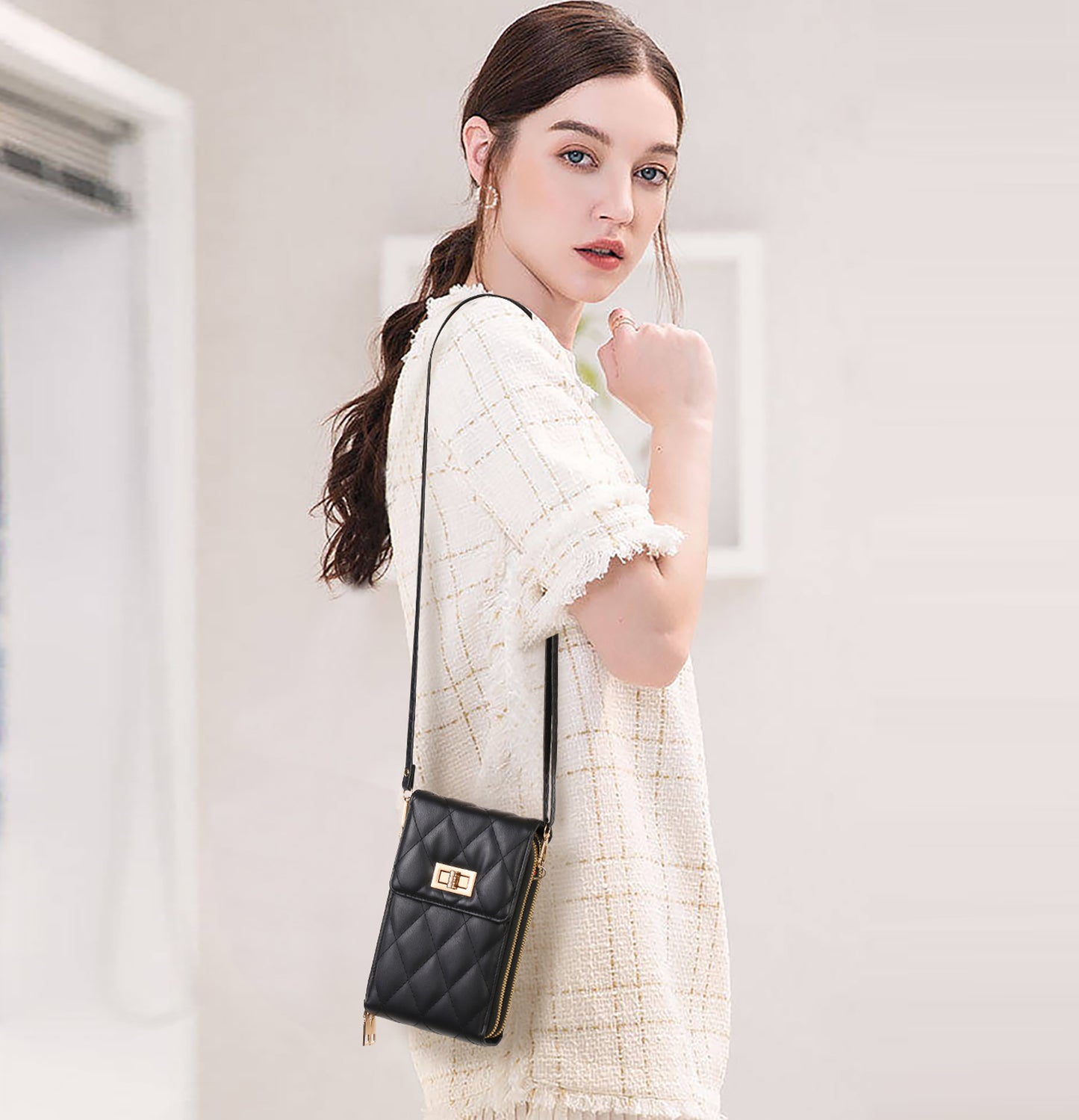 FALAN MULE Small Cell Phone Crossbody Bag Purse for Women, Lady Leather Wallet Purse