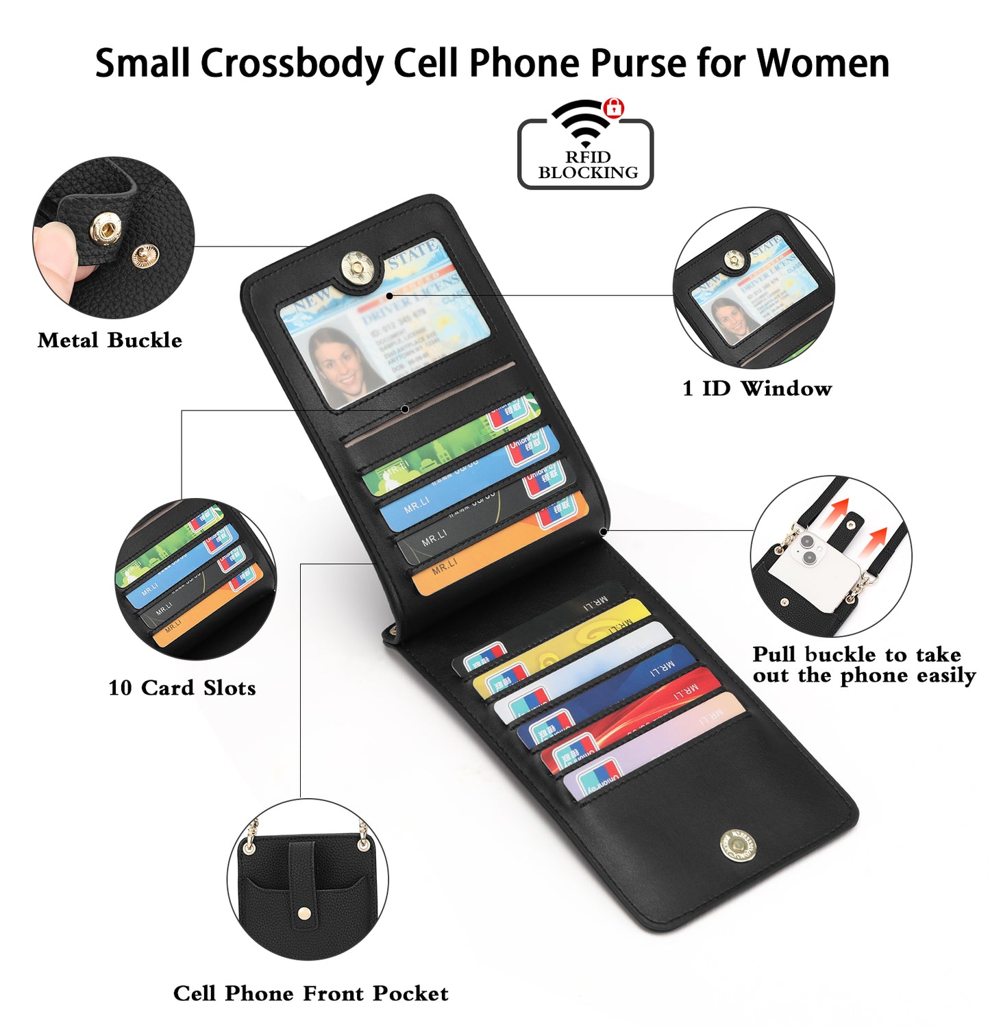 FALAN MULE Small Cell Phone Crossbody Bag Purse for Women, Lady Leather Wallet Purse