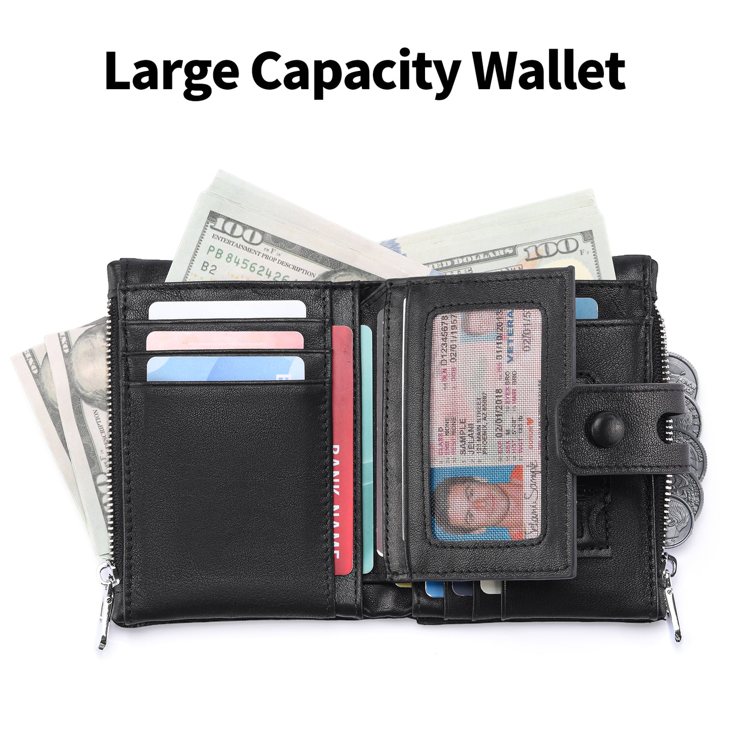 FALAN MULE Genuine Leather Wallet for Men Large Capacity Men Wallets RFID Blocking ID Window Card Case with Zip Coin Pocket