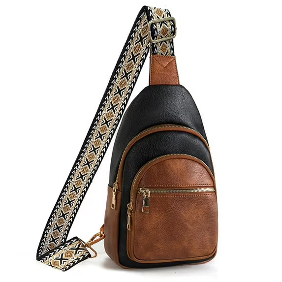 Falan Mule Sling Bag for Women Crossbody Purse Crossbody Bag Leather Chest Bag with Adjustable Guitar Strap for Travel