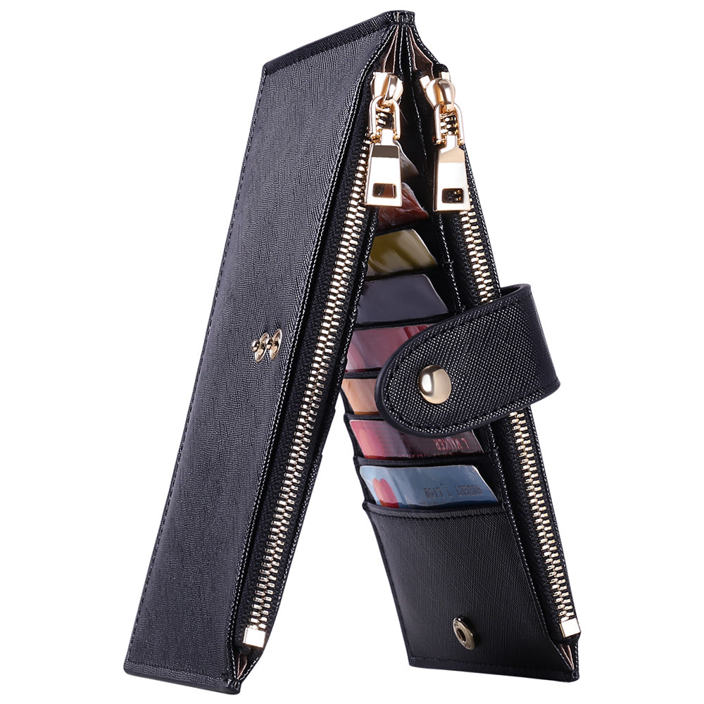 FALAN MULE Womens Walllet RFID Blocking Bifold Credit Card Holder with 2 Zipper Pockets